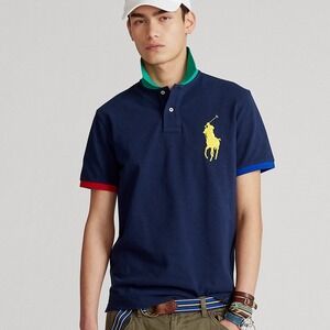 Polo Ralph Lauren Mens XL Newport Navy Polo Shirt Yellow Big Pony‎ Equestrian